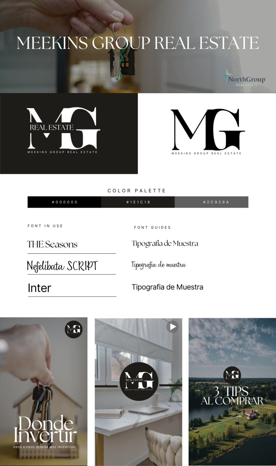 Meekins Group Real Estate — Sistema de identidad, paleta y aplicaciones